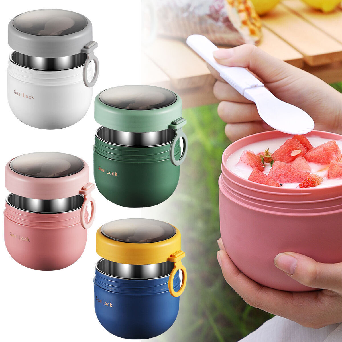 Food Storage Thermos - Fiambrera de acero inoxidable de 600ML,