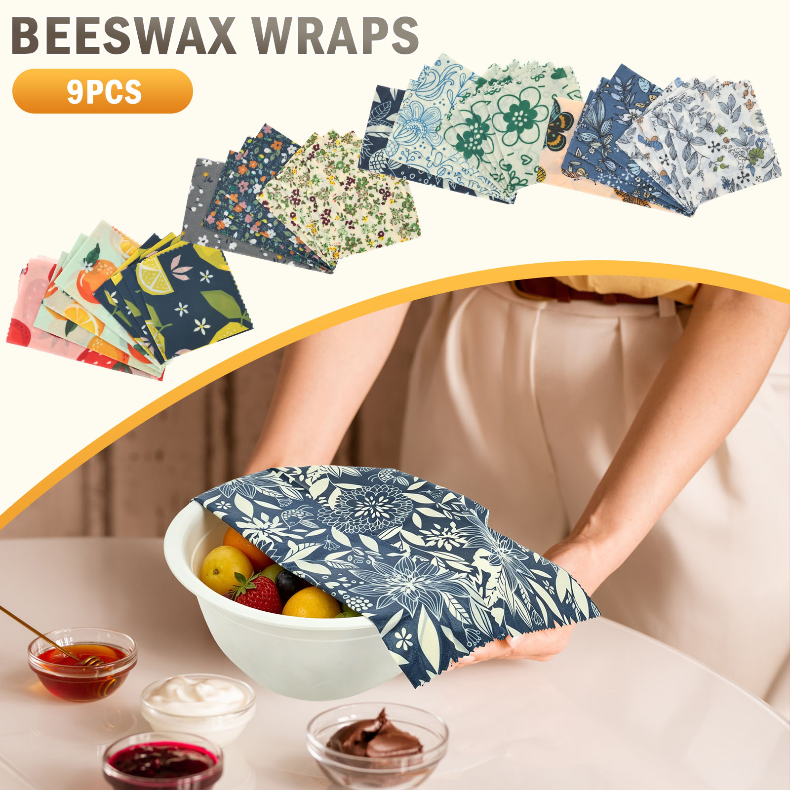 Beeswax Food Wrap - Paquete de 9 Envoltorios de Cera